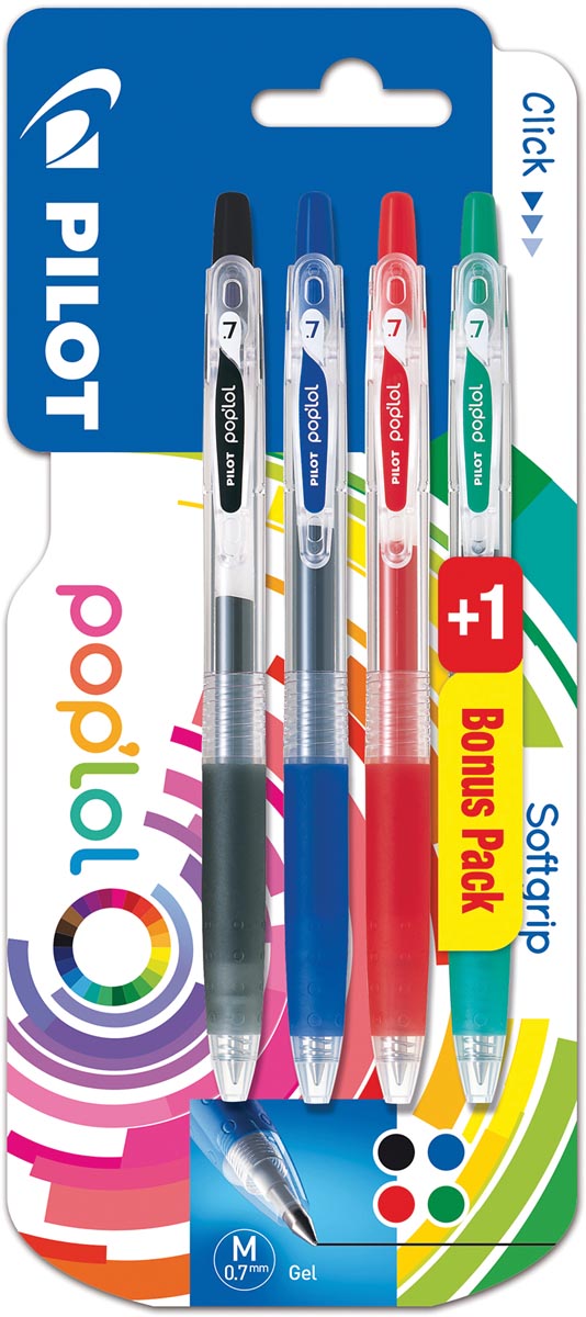 Pilot gelroller Pop&apos;lol, blister van 3 + 1 gratis, in geassorteerde kleuren afbeelding