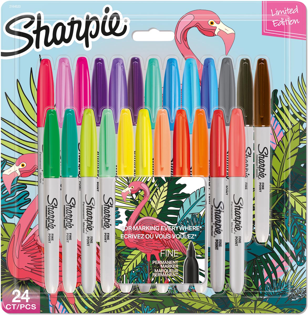 Sharpie permanente marker flamingo pack, fijne punt, blister van 24 stuks in geassorteerde kleuren