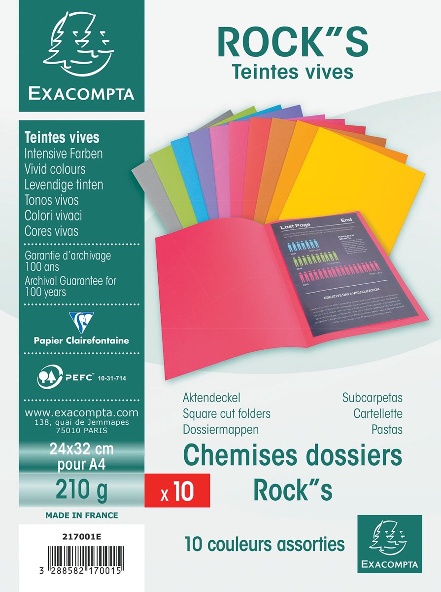 Exacompta dossiermap Rock''s 220, ft A4, pak van 10 stuks, geassorteerde kleuren