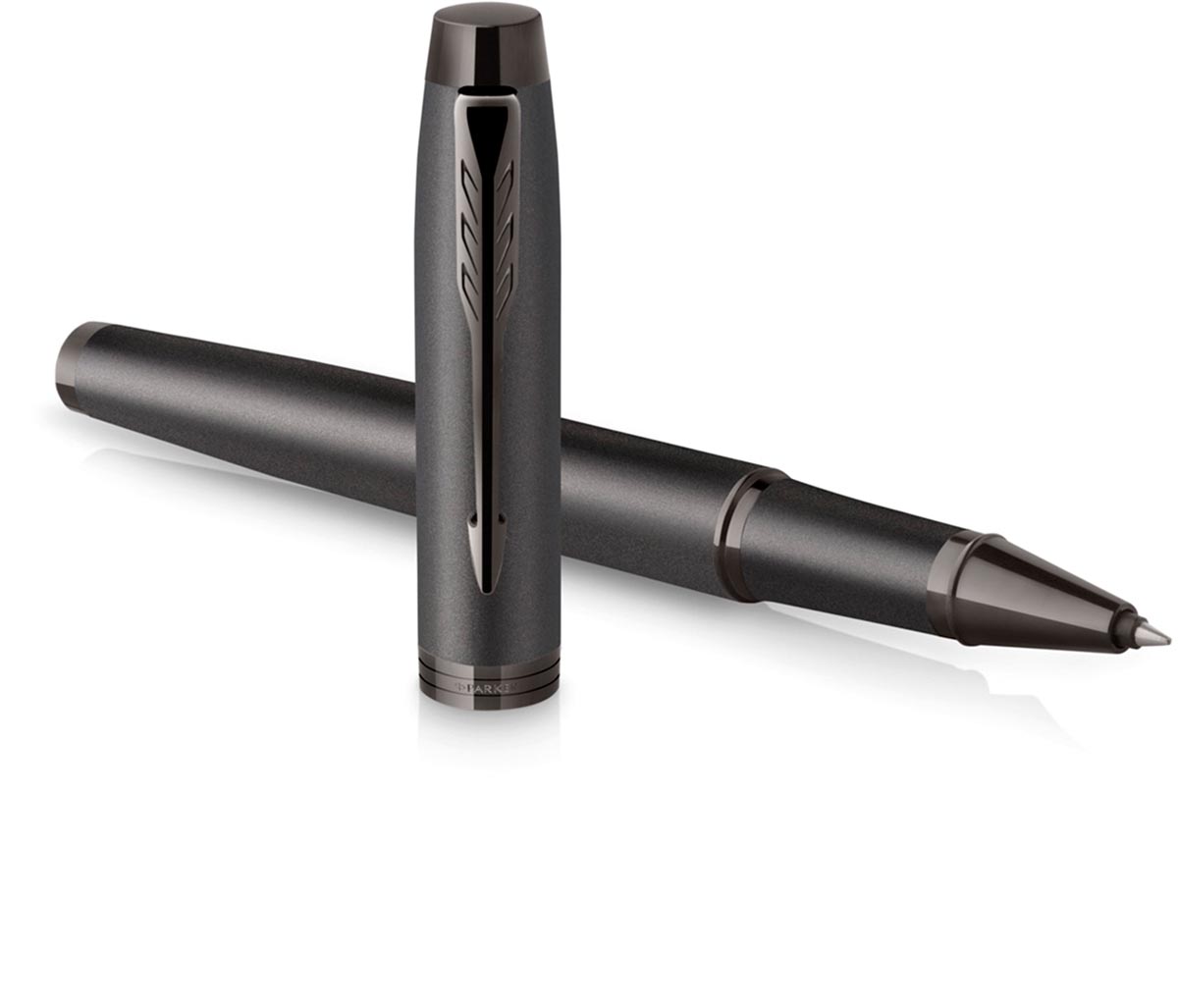 Parker IM Monochrome rollerballpen | zwarte inkt | gunmetal afwerking en details | fijne punt | geschenkverpakking