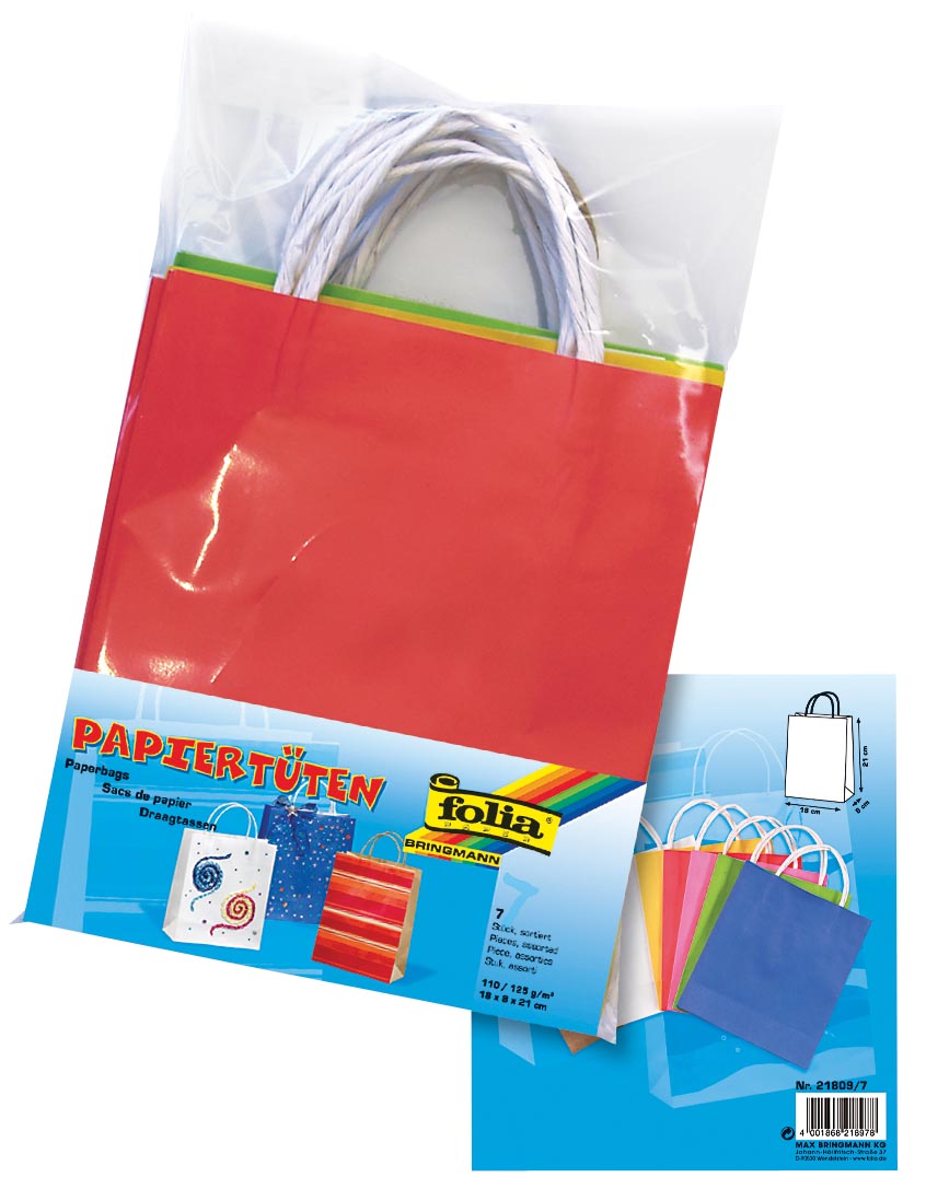Folia papieren kraft zak, 110-125 g/m², geassorteerde kleuren, pak van 7 stuks afbeelding