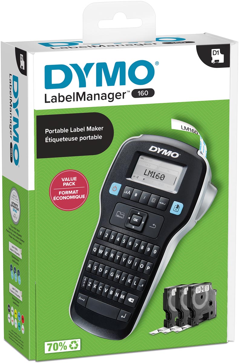 Dymo LabelManager 160 Value Pack: 1 x LabelManager 160P + 3 x D1 tape, qwerty Dymo LabelManager 160 Value Pack: 1 x LabelManager 160P + 3 x D1 tape, qwerty