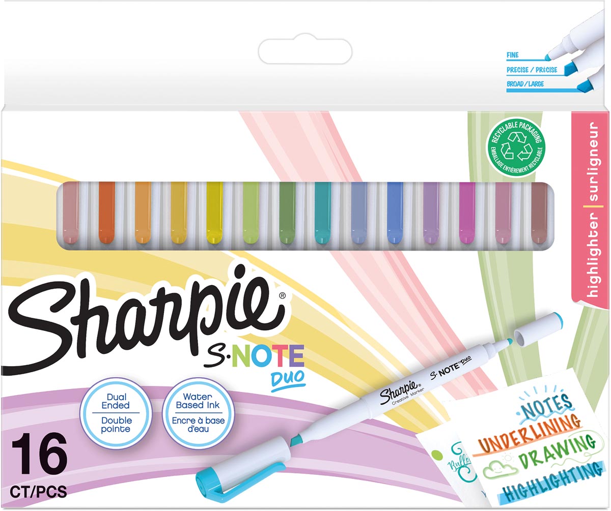 Sharpie S-Note Duo markeerstift, blister van 16 stuks, assorti Sharpie S-Note Duo markeerstift, blister van 16 stuks, assorti