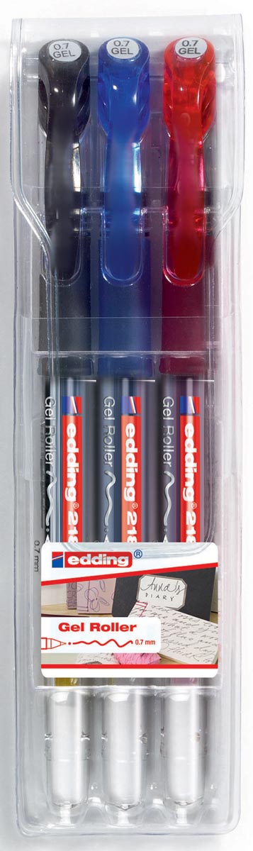 Edding gelroller 2185, etui van 3 stuks in geassorteerde basiskleuren