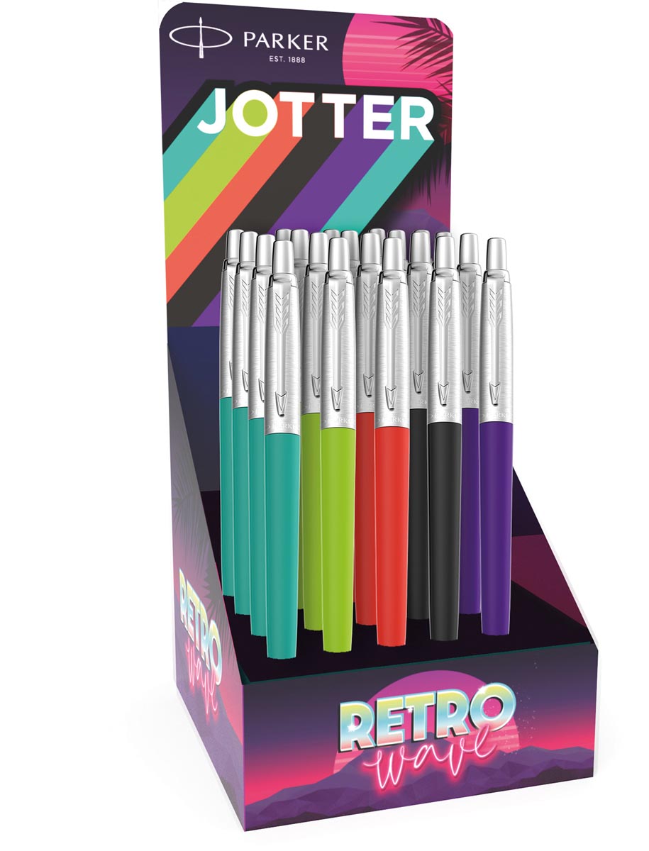 Parker Jotter Originals balpen, Retro Wave, display van 20 stuks, assorti Parker Jotter Originals balpen, Retro Wave, display van 20 stuks, assorti