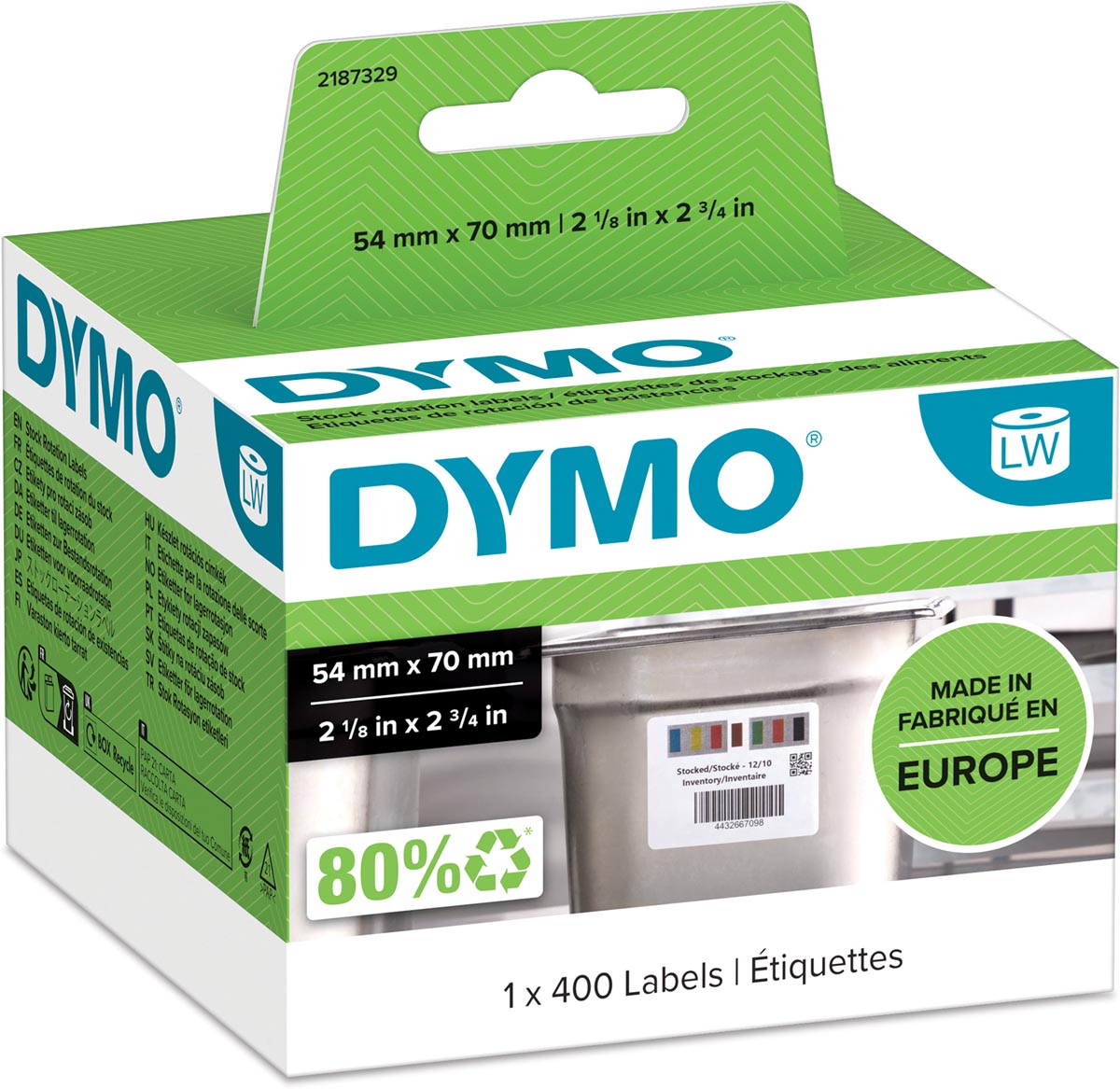 Dymo etiketten LabelWriter ft 70 x 54 mm, voor voedingsindustrie, wit, 400 etiketten afbeelding