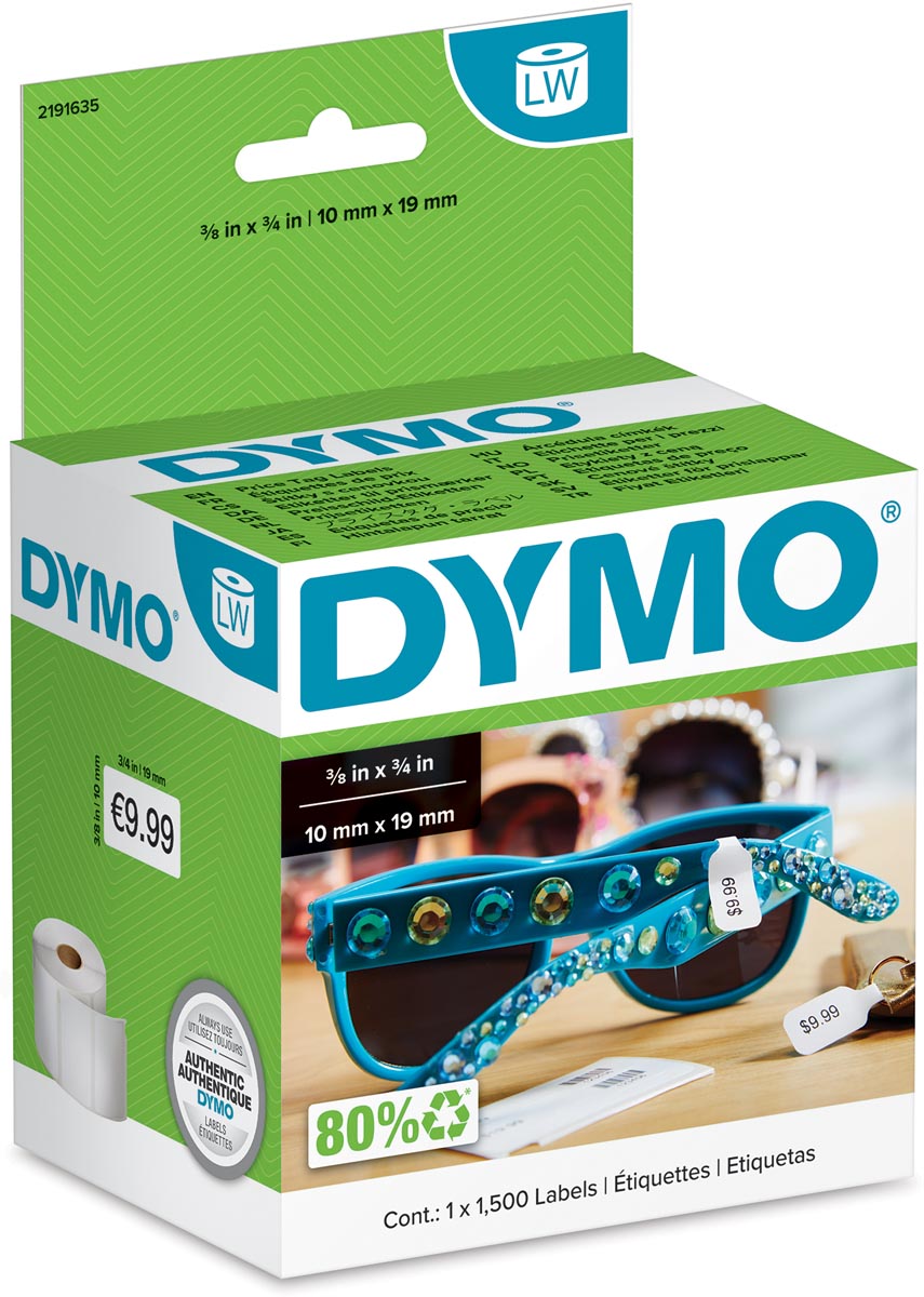 Dymo etikketen LabelWriter ft 54 x 11 mm, juwelenprijslabels, wit, 1.500 etiketten afbeelding