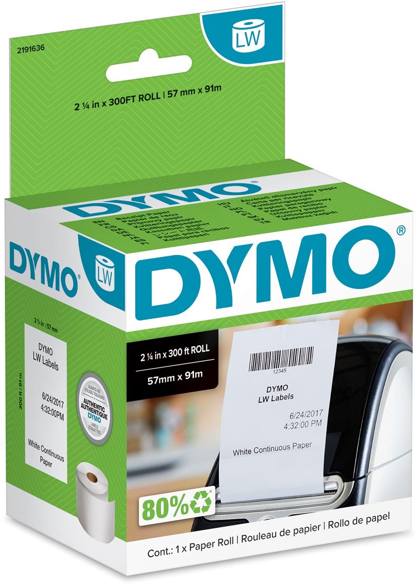 Dymo doorlopende labelrol LabelWriter, wit, ft 57 mm x 91 m afbeelding