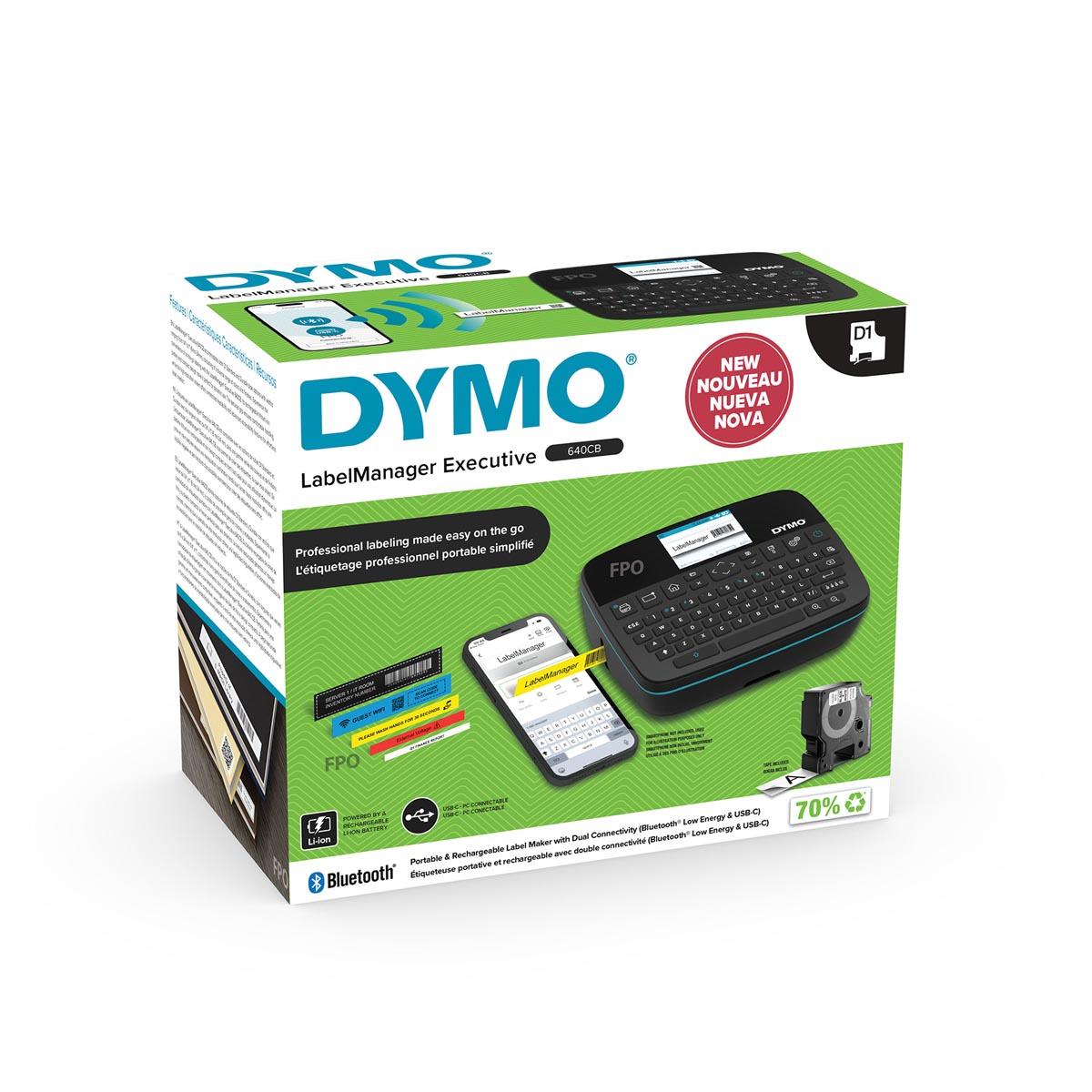 DYMO LabelManager Executive 640 CB draagbare labelprinter | Compacte labelmakermachine met QWERTY-toetsenbord | Bluetooth- en USB-connectiviteit | Compatibel met DYMO D1 standaard