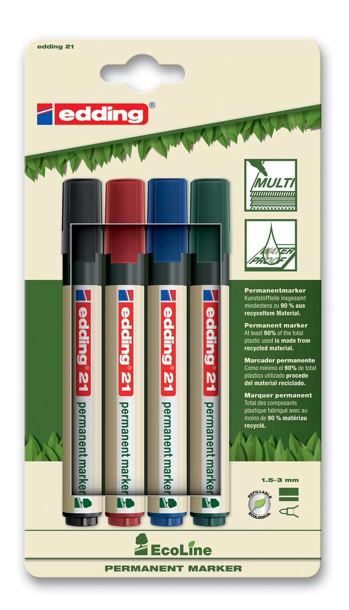 Edding permanent marker Ecoline e-21 set van 4 stuks in geassorteerde kleuren afbeelding