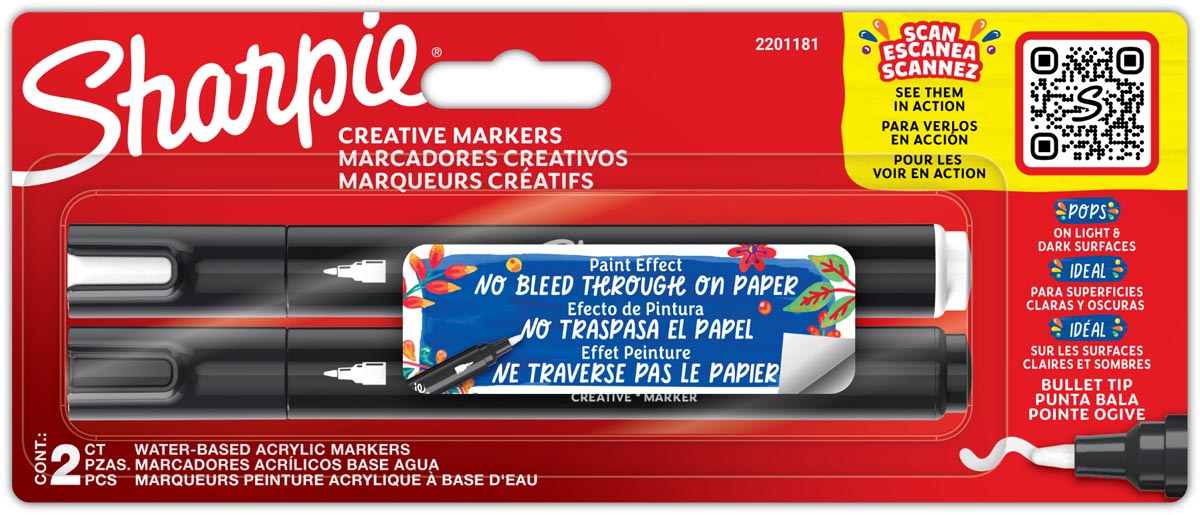 Sharpie Creative Marker Acrylverfmarker | Ronde punt | Verfmarkers op waterbasis | Inkt loopt niet door en geschikt voor de meeste oppervlakken | zwarte en witte inkt | 2 stuks