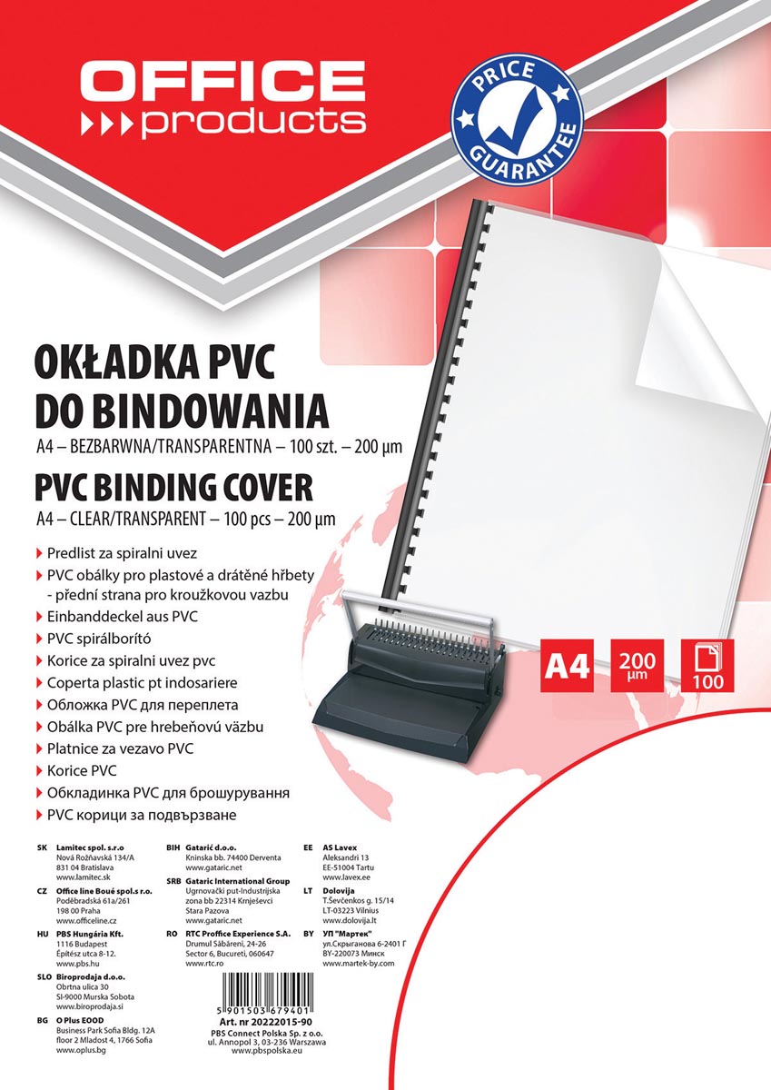 OFFICE products omslagen, A4, PVC, 200 micron, pak van 100 stuks, transparant