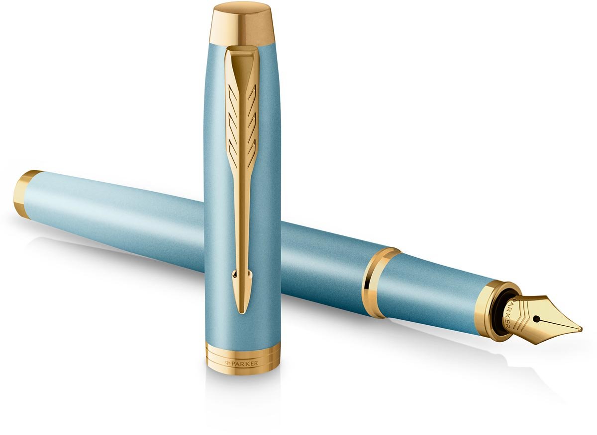 Parker IM Writing Rituals Vulpen | Turquoise afwerking met kleurverloop en Gouden detail | fijne punt | Blauwe inkt | met Geschenkdoos