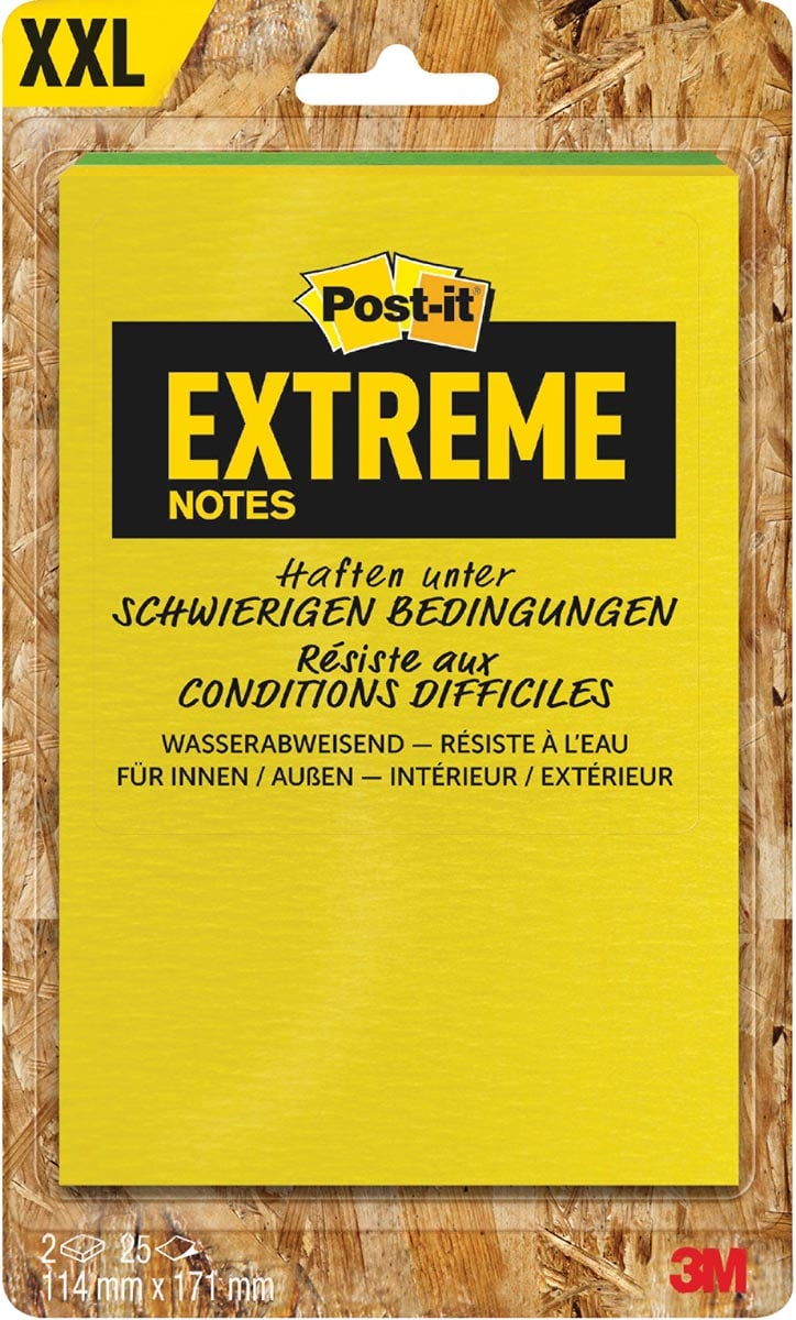 Post-it® Extreme Notes, ft 114 x 171 mm, 2 blokken van 25 blaadjes, geassorteerde kleuren afbeelding