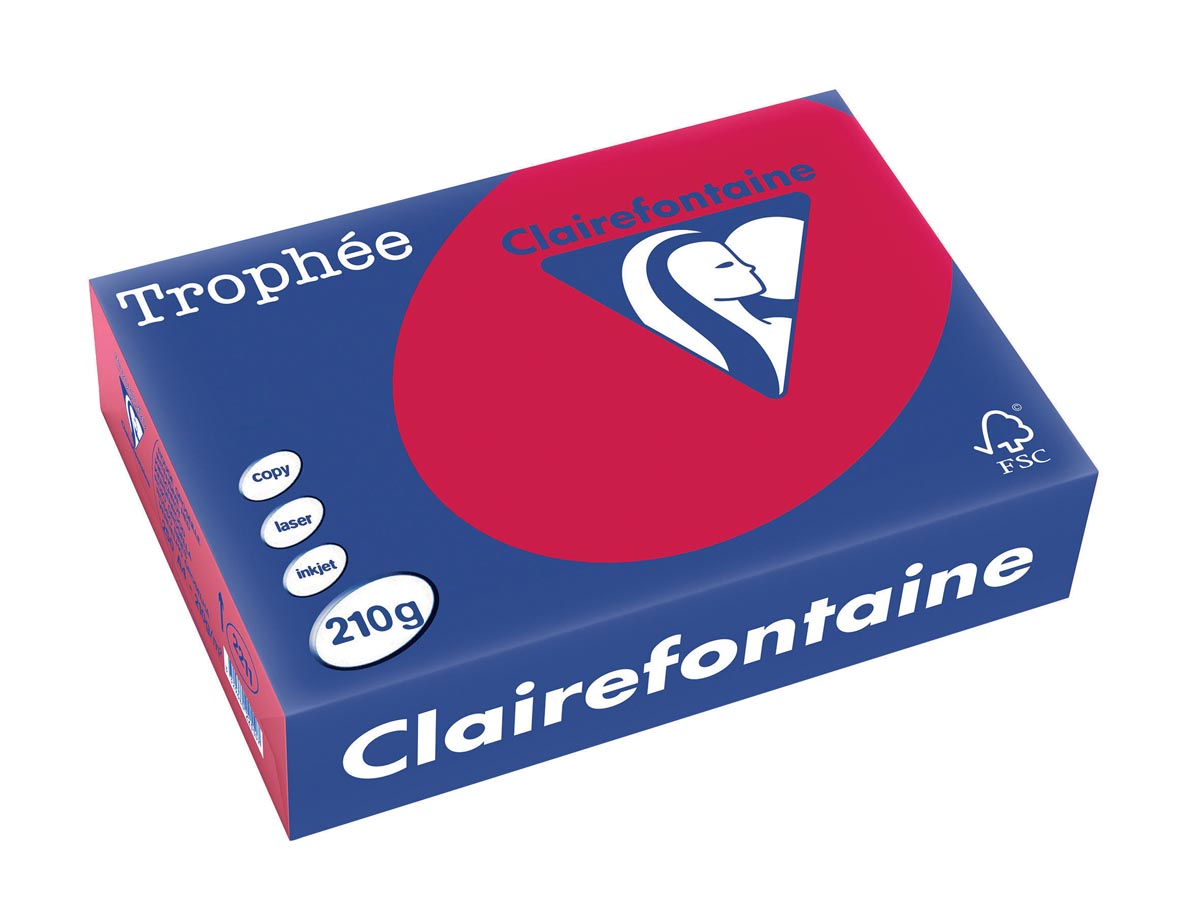 Clairefontaine Trophée Intens, gekleurd papier, A4, 210 g, 250 vel, kersenrood afbeelding