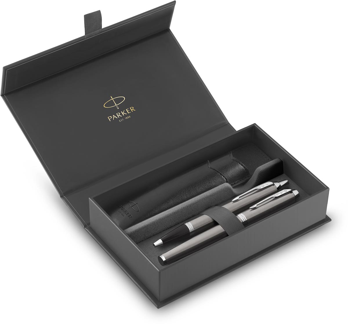 Parker IM vulpen en balpen, duoset, giftbox en etui, zilver afbeelding