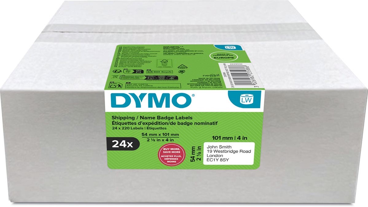 Dymo étiquettes LabelWriter, ft 101 x 54 mm, blanc, 220 étiquettes ...