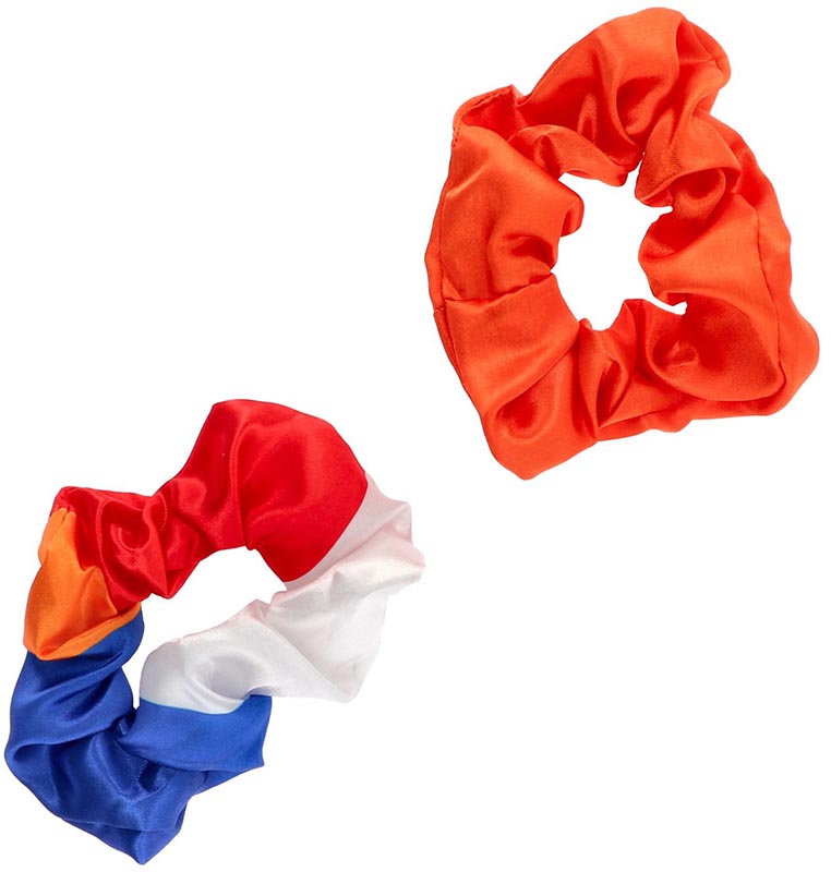 Oranje scrunchie, set van 2 stuks, oranje en rood-wit-blauw