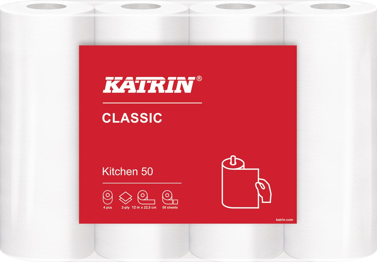 Katrin keukenpapier Classic, 2-laags, 50 vel per rol, pak van 4 rollen