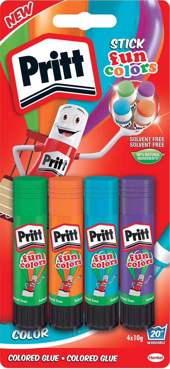 Pritt plakstift Fun Colors 10 g, blister van 4 stuks