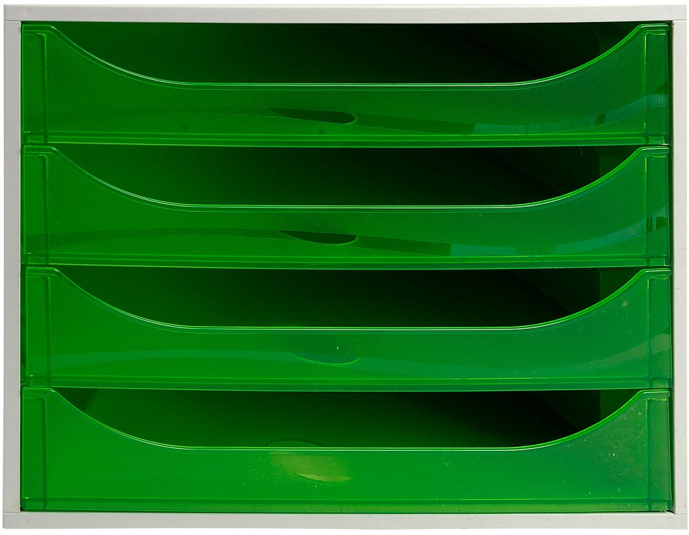 Exacompta Ecobox ladenblok met 4 laden Office grijs/transparant appelgroen Exacompta Ecobox ladenblok met 4 laden Office grijs/transparant appelgroen