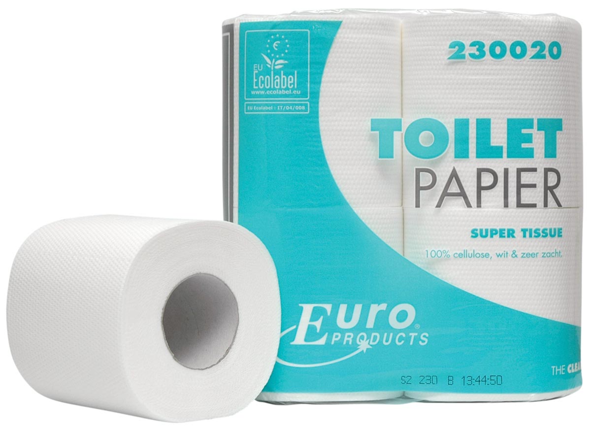 Europroducts toiletpapier, 2-laags, 200 vellen, pak van 4 rollen