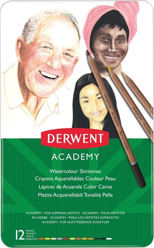 Derwent aquarelpotlood Academy , blik van 12 stuks in geassorteerde huidtinten-2