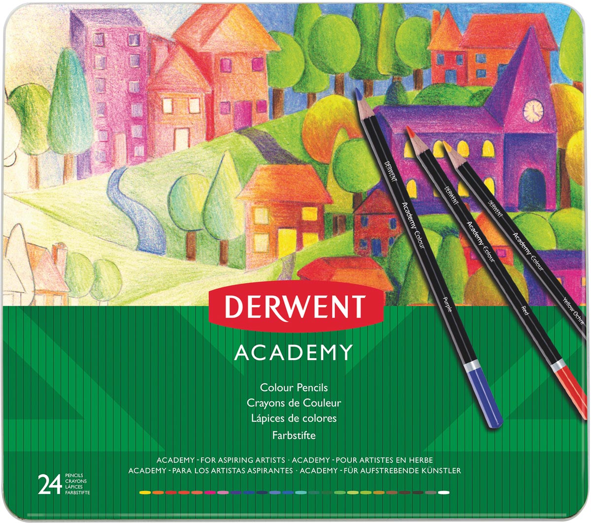 Derwent kleurpotlood Academy , blik van 24 stuks in geassorteerde kleuren