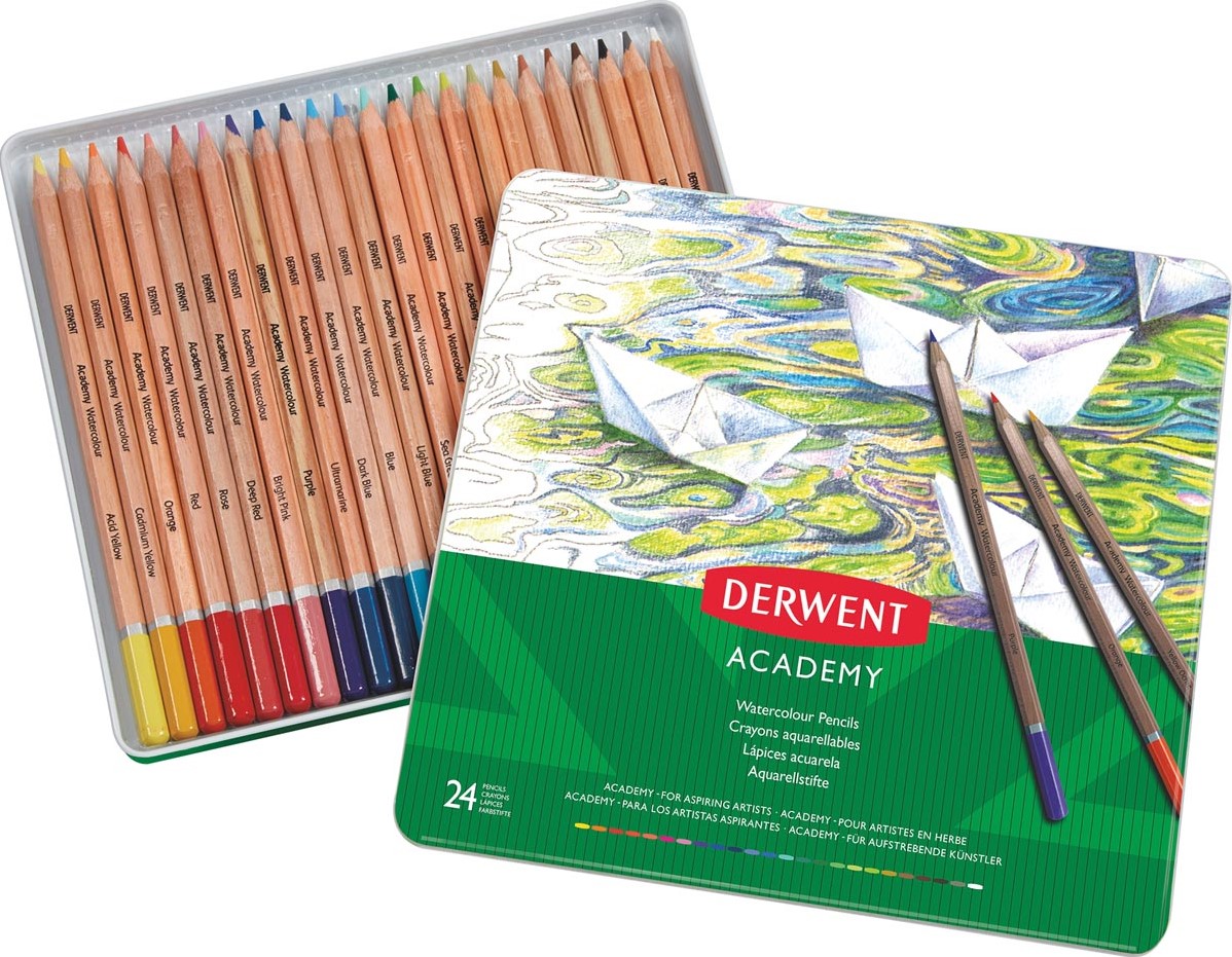 Derwent crayon aquarellable Academy , boîte métallique de 24 pièces en