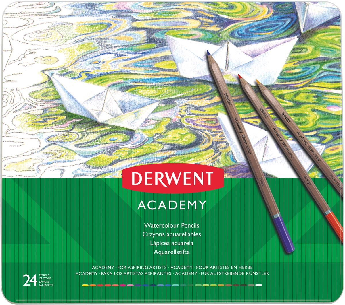 Derwent aquarelpotlood Academy , blik van 24 stuks in geassorteerde kleuren afbeelding