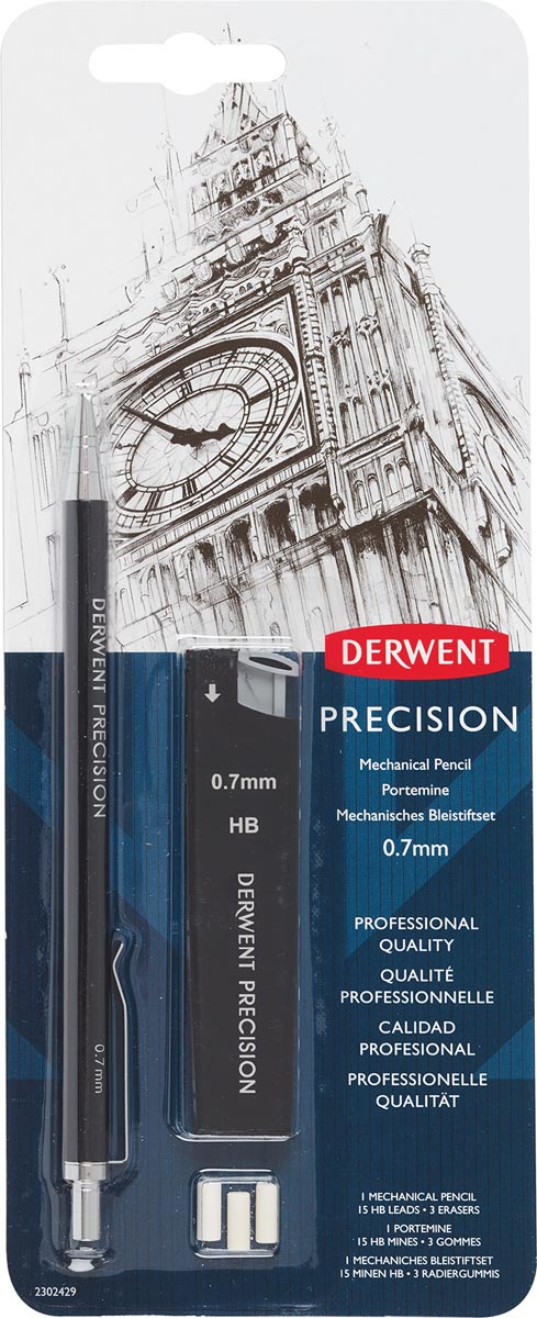 Derwent vulpotlood HB 0,7 mm, op blister Derwent vulpotlood HB 0,7 mm, op blister