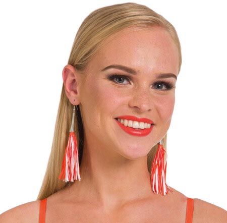 Oranje oorbellen, oranje-wit, per paar