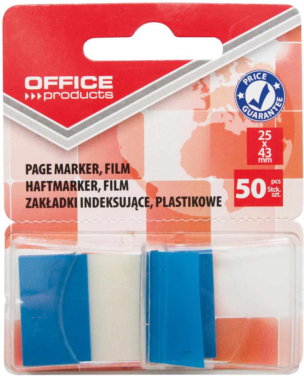 OFFICE products index, 25 x 43 mm, blister van 50 tabs, blauw