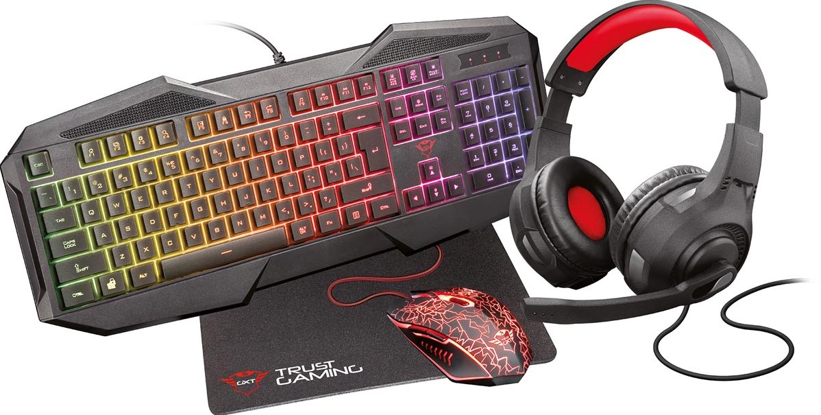Trust Gxt 1180rw 4 In 1 Gaming Set Avec Micro Casque Clavier Azerty Souris Et Tapis De Souris Bij Vindiq Office