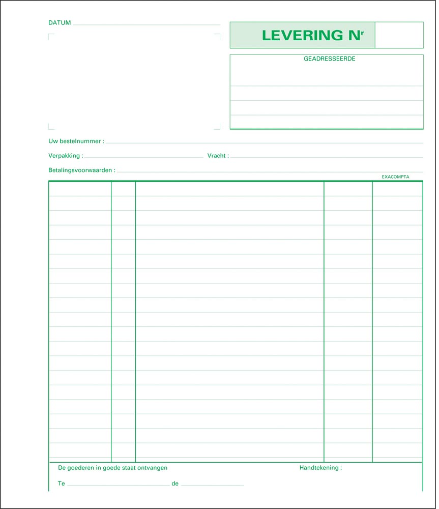 Exacompta leveringen, ft 21 x 18 cm, tripli (50 x 3 vel), Nederlandstalig afbeelding