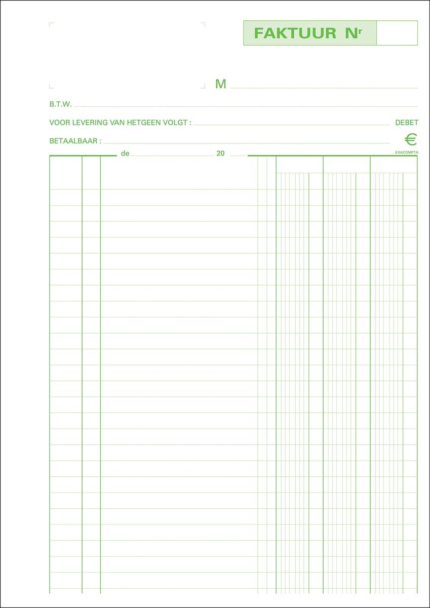Exacompta facturen, ft 29,7 x 21 cm, dupli, verticaal, Nederlandstalig afbeelding