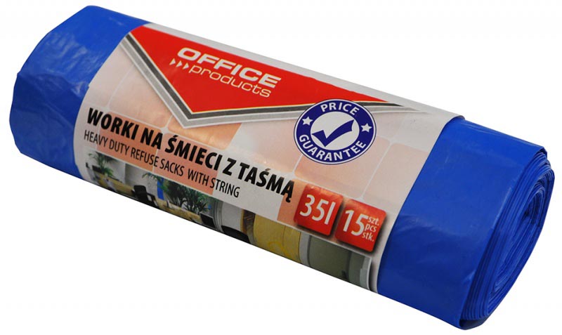 OFFICE products vuilniszak, LDHD, 25 micron, 35 liter, blauw, rol van 15 stuks