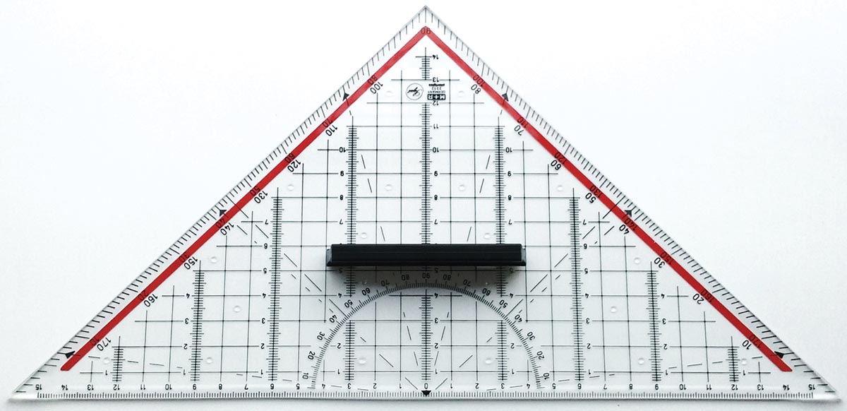 M+R geodriehoek, ft 32 cm, met handvat