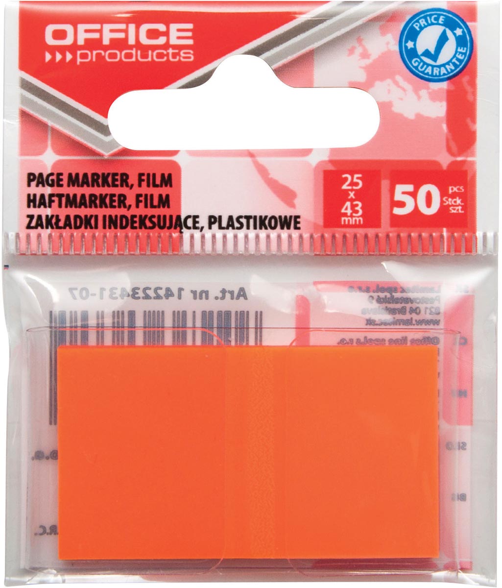 OFFICE products index, 25 x 43 mm, ophangzakje van 50 tabs, oranje
