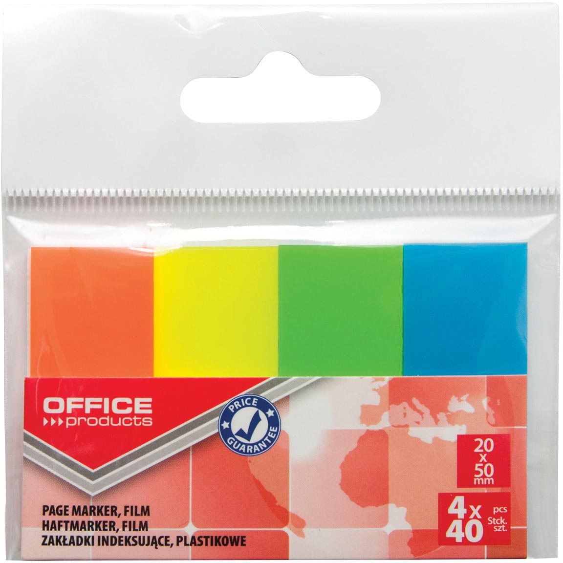 OFFICE products index, 20 x 50 mm, ophangzakje van 4 x 40 tabs, geassorteerde kleuren