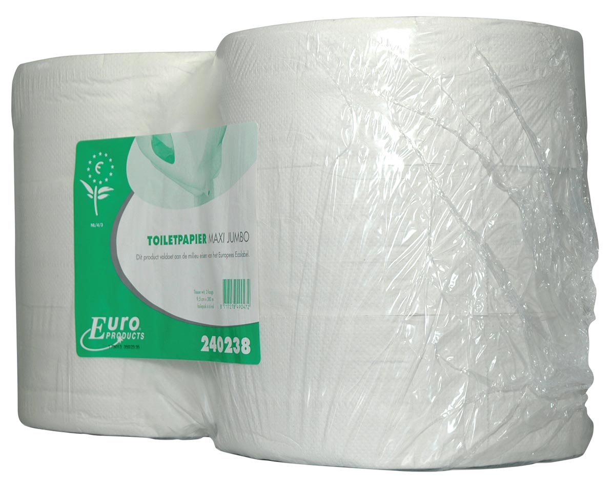 Europroducts toiletpapier Maxi Jumbo, 2-laags, 380 meter, eco, pak van 6 rollen