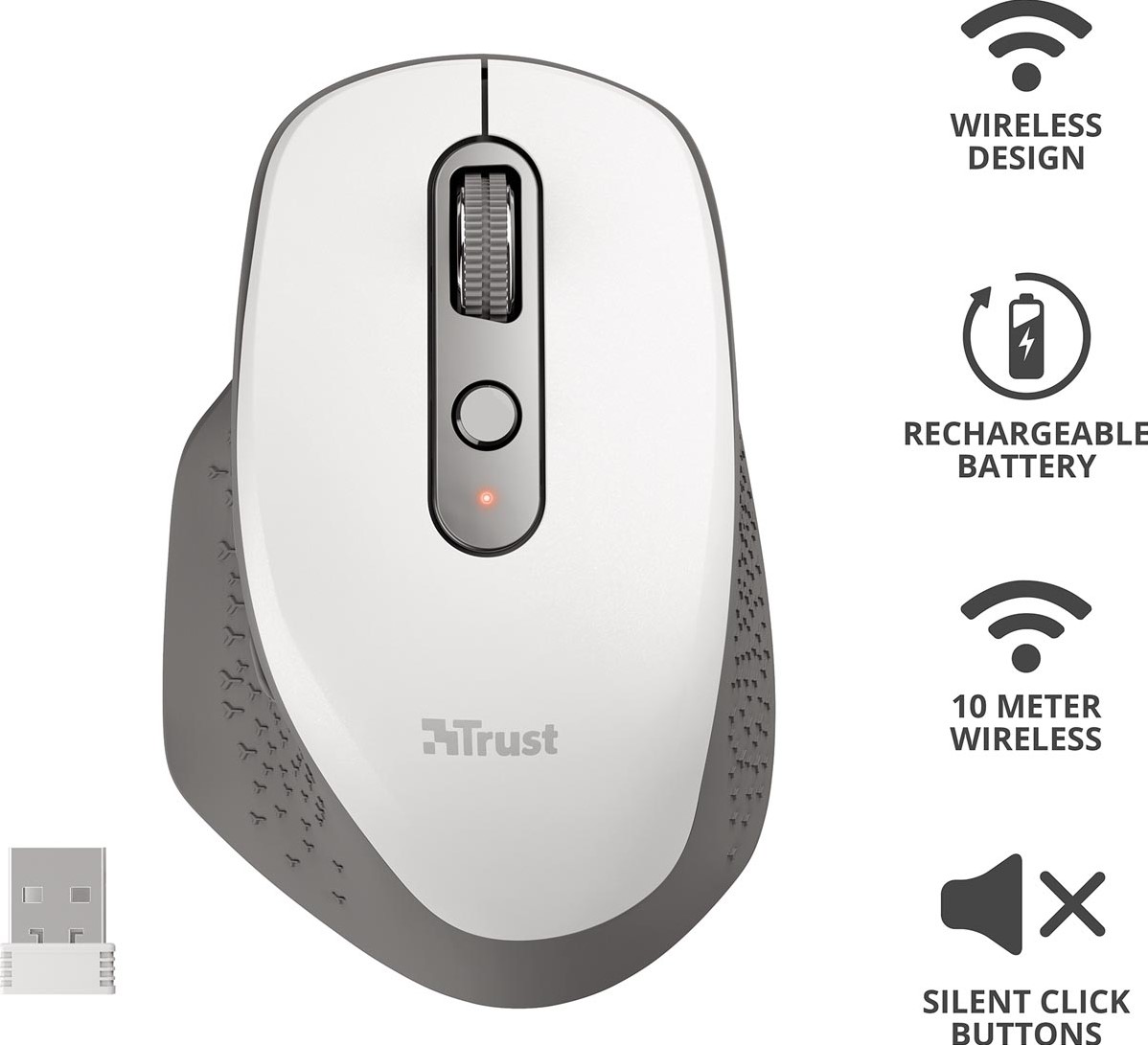 Trust souris sans fil rechargeable Ozaa, blanc bij VindiQ Office