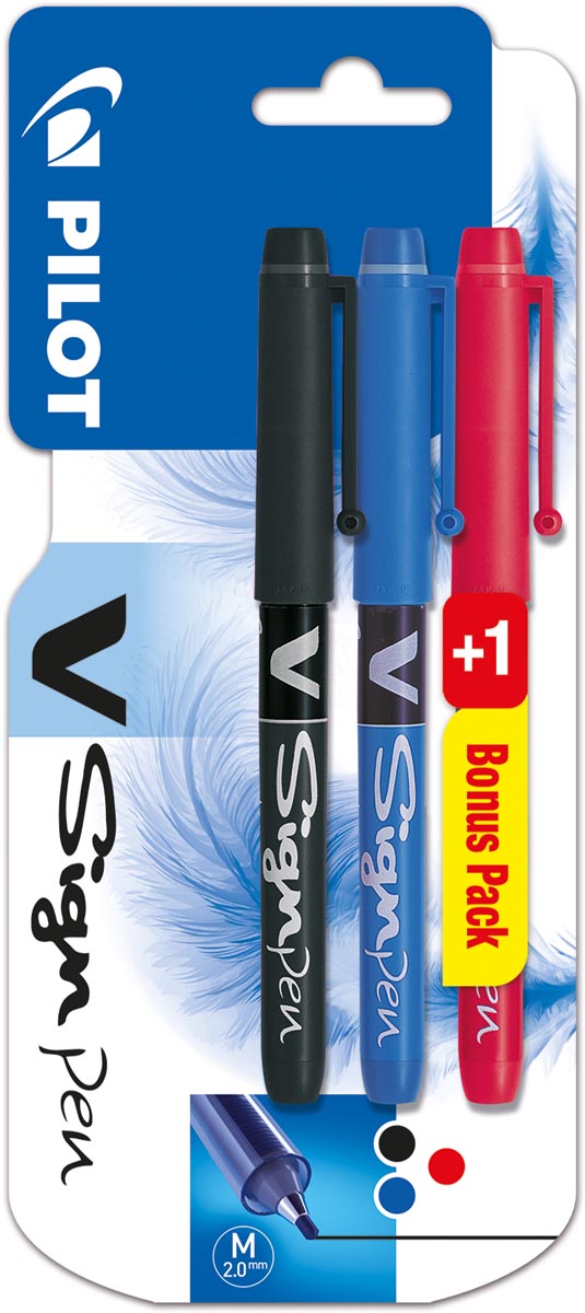 Pilot Fineliner V-Sign Pen, blister van 3 stuks (2 + 1 GRATIS) in geassorteerde kleuren