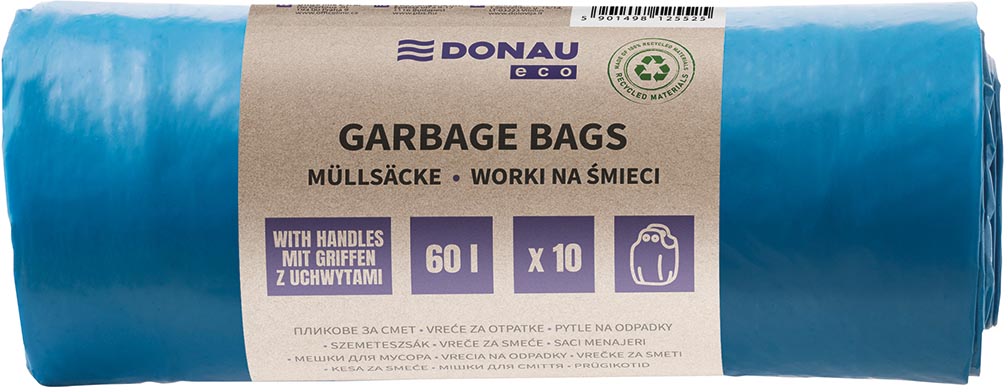 DONAU ECO vuilniszak, LDPE, 30 micron, 60 liter, blauw, rol van 10 stuks