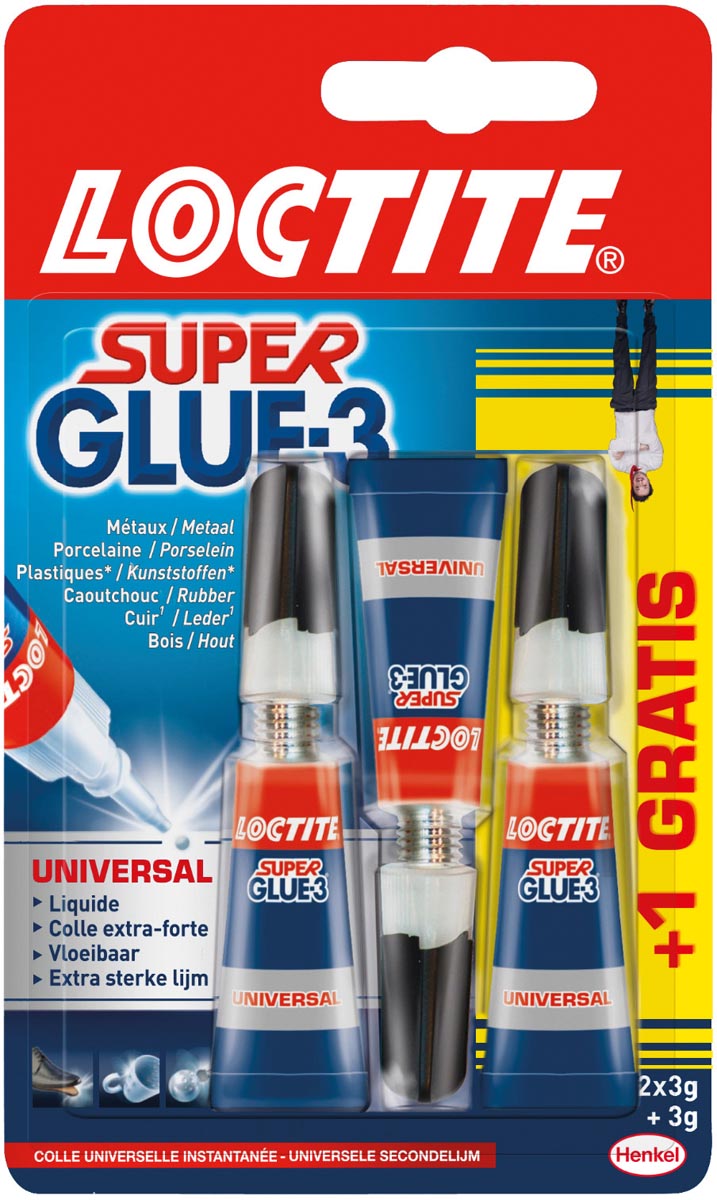 Loctite secondelijm Super Glue Universal, 2 + 1 gratis, op blister afbeelding