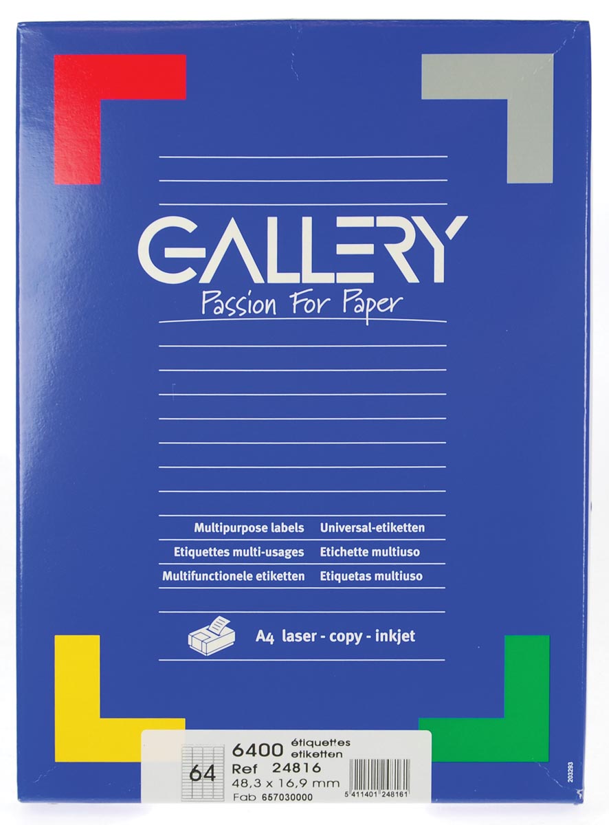 Gallery witte etiketten ft 48,3 x 16,9 mm (b x h), ronde hoeken, doos van 6.400 etiketten afbeelding