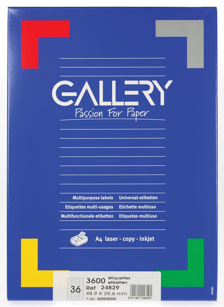 Gallery witte etiketten ft 48,9 x 29,6 mm (b x h), rechte hoeken, doos van 3.600 etiketten afbeelding