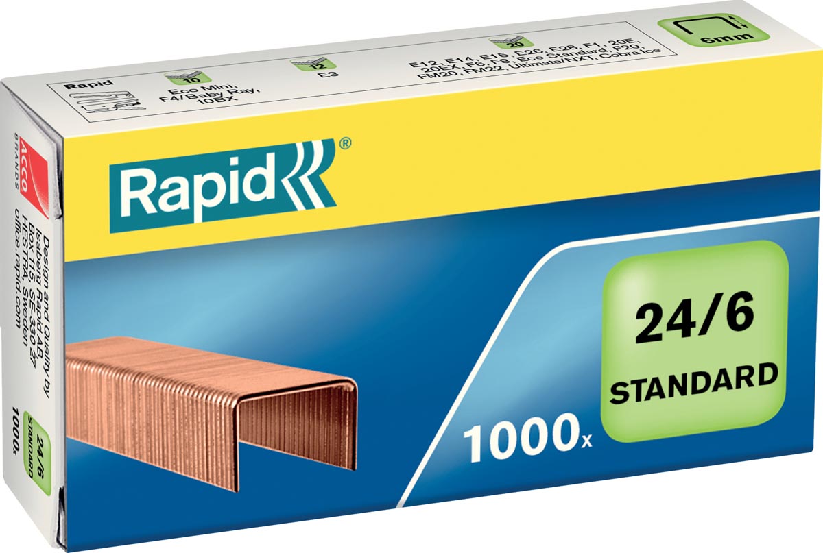 Rapid Nietjes 24/6, koper, doos van 1.000 nietjes afbeelding