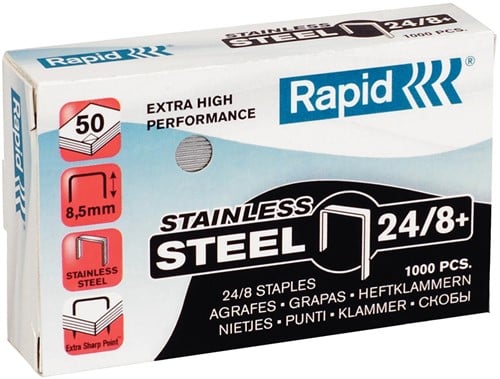 Rapid nietjes 24/8, roestvrij staal, doos van 1.000 nietjes