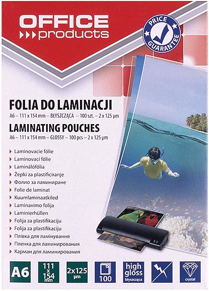 OFFICE products lamineerhoes A6, 250 micron (2 x 125 micron), pak van 100 stuks